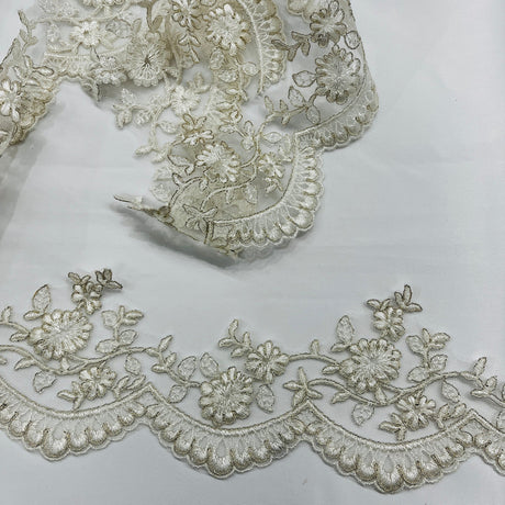 1 Yard Couture Corded Lace Trimming on Net Mesh for Dresses 3.75 Inch Width