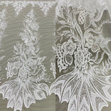 1 Yard Gold Beaded Sequined Lace Fabric Embroidered on Polyester Net Mesh 50 inch Width