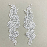 1 Pair Beaded Lace Applique Embroidered on 100% Polyester Organza 9" x 2.5" Each Side