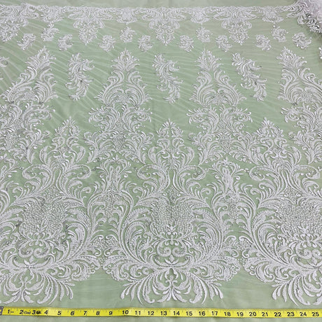 1 Yard Gold Beaded Lace Fabric Embroidered on 100% Polyester Net Mesh Couture 60 Inch Width