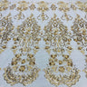 1 Yard Gold Beaded Lace Fabric Embroidered on Polyester Net Mesh 52 Inch Width