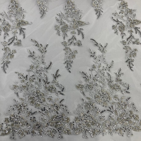 1 Yard Gold Beaded Sequined Lace Fabric Embroidered on Polyester Net Mesh 52 Inch Width