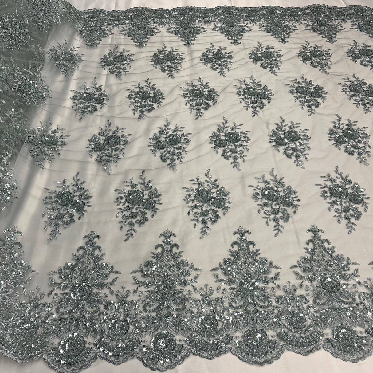 1 Yard Gold Beaded Lace Fabric Embroidered on Polyester Net Mesh 50 inch Width