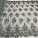 1 Yard Gold Beaded Lace Fabric Embroidered on Polyester Net Mesh 50 inch Width