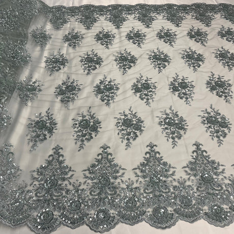 1 Yard Gold Beaded Lace Fabric Embroidered on Polyester Net Mesh 50 inch Width