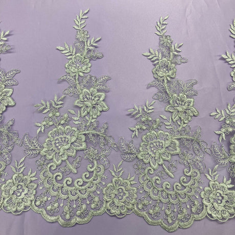 1 Yard Corded Lace Trimming Embroidered on 100% Polyester Net Mesh 15? Wide