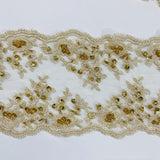 1 Yard Beaded Double Sided Lace Trimming Embroidered on 100% Polyester Net Mesh 5? Wide