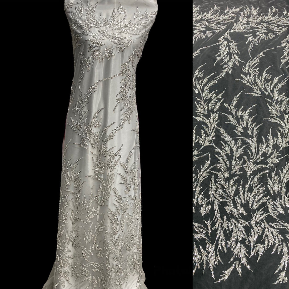 1 Yard Beaded Lace Fabric Embroidered on 100% Polyester Net Mesh 54 Inch Width