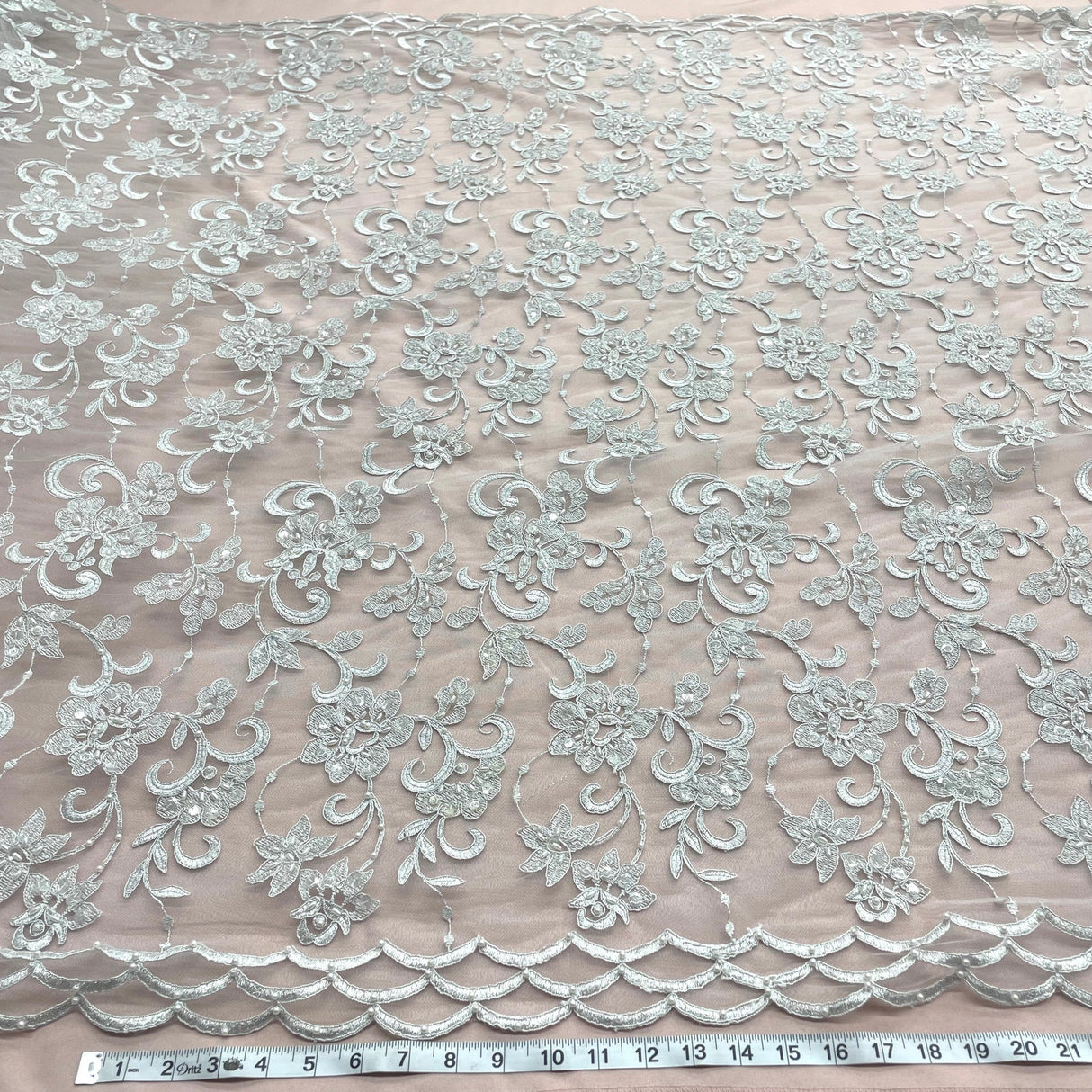 1 Yard Lime Green Beaded & Corded Bridal Lace Fabric Embroidered on Polyester Net Mesh 54 Inch Width