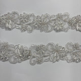 1 Yard Elegant Beaded & Corded Lace Trimming Embroidered on 100% Polyester Organza for Special Occasion Dresses 2 Inch Width