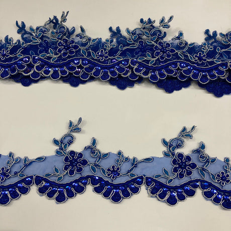 1 Yard Exquisite Beaded Corded Lace Trimming on Organza Net Mesh 3.25 Inch Width