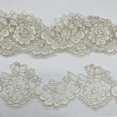 1 Yard Corded Lace Trimming on Net Mesh | 3.5" Wide | Handmade Embroidered Trim for Dresses & Costumes