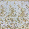 1 Yard Exquisite White Hand-Beaded Corded Bridal Lace Fabric on Net Mesh 52 inch Width