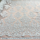 1 Yard Elegant Corded Bridal Lace Fabric Embroidered on Premium Polyester Mesh 54