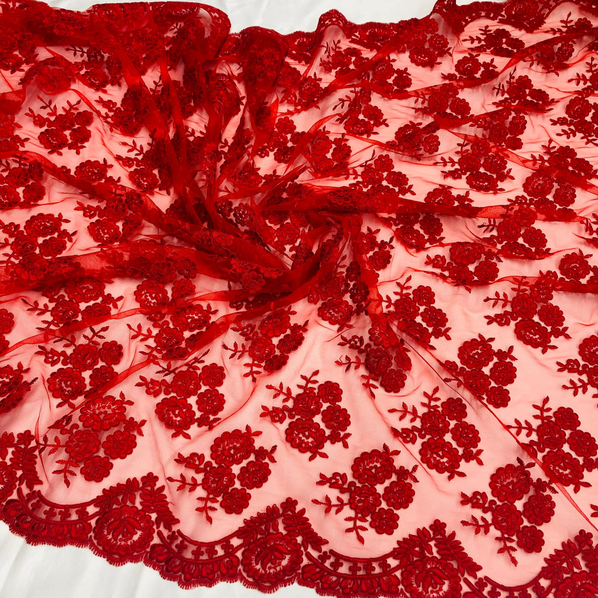 1 Yard Elegant Corded Lace Fabric Embroidered Bridal Mesh for Dresses 50" Width
