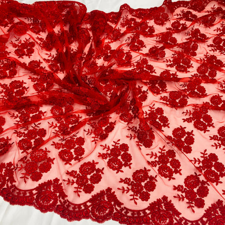 1 Yard Elegant Corded Lace Fabric Embroidered Bridal Mesh for Dresses 50" Width