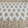 1 Yard Dusty Rose Beaded Corded Lace Fabric with Scallops Embroidered on 100% Poly Metallic 54 Inch Wide