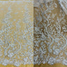 1 Yard Gold Beaded Corded Bridal Lace Fabric Embroidered on Polyester Net Mesh 56 Inch Width