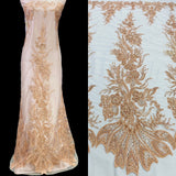1 Yard Gold Beaded Sequined Lace Fabric Embroidered on Polyester Net Mesh 50 inch Width