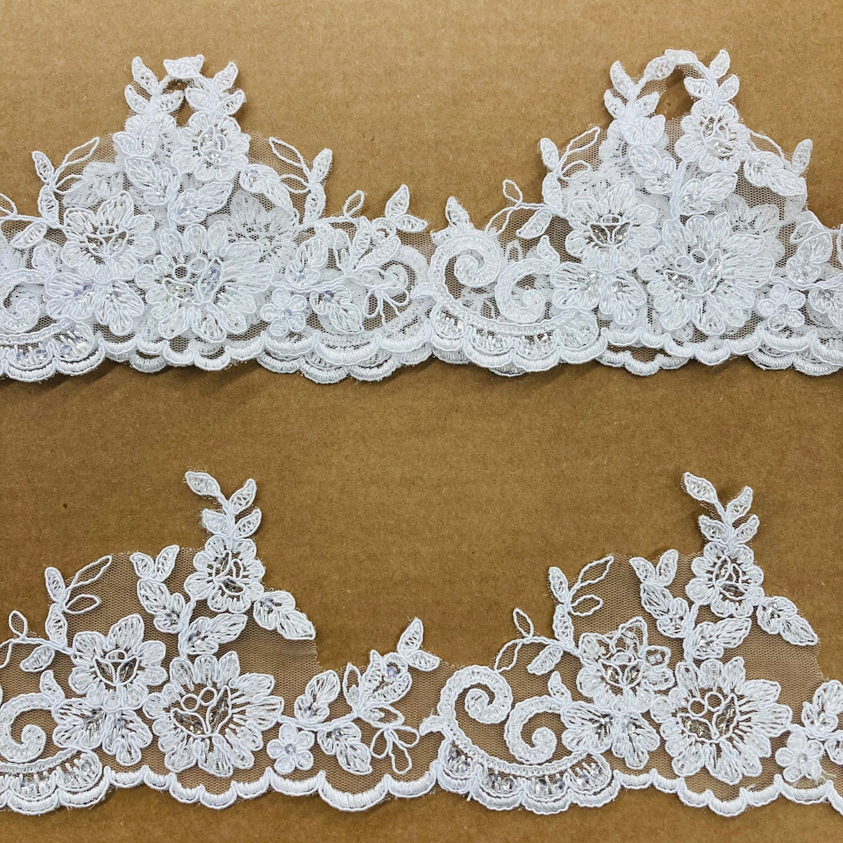 1 Yard 4? Wide Beaded & Corded Lace Trimming Embroidered on 100% Polyester Net Mesh