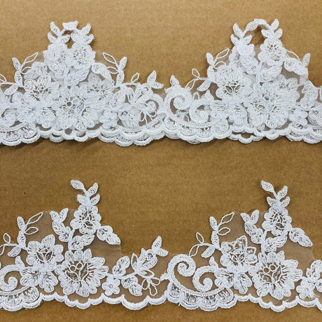 1 Yard 4? Wide Beaded & Corded Lace Trimming Embroidered on 100% Polyester Net Mesh