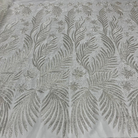 1 Yard Gold Beaded and Corded Bridal Lace Fabric Embroidered on 100 Percent Polyester Net Mesh 56 Inch Width