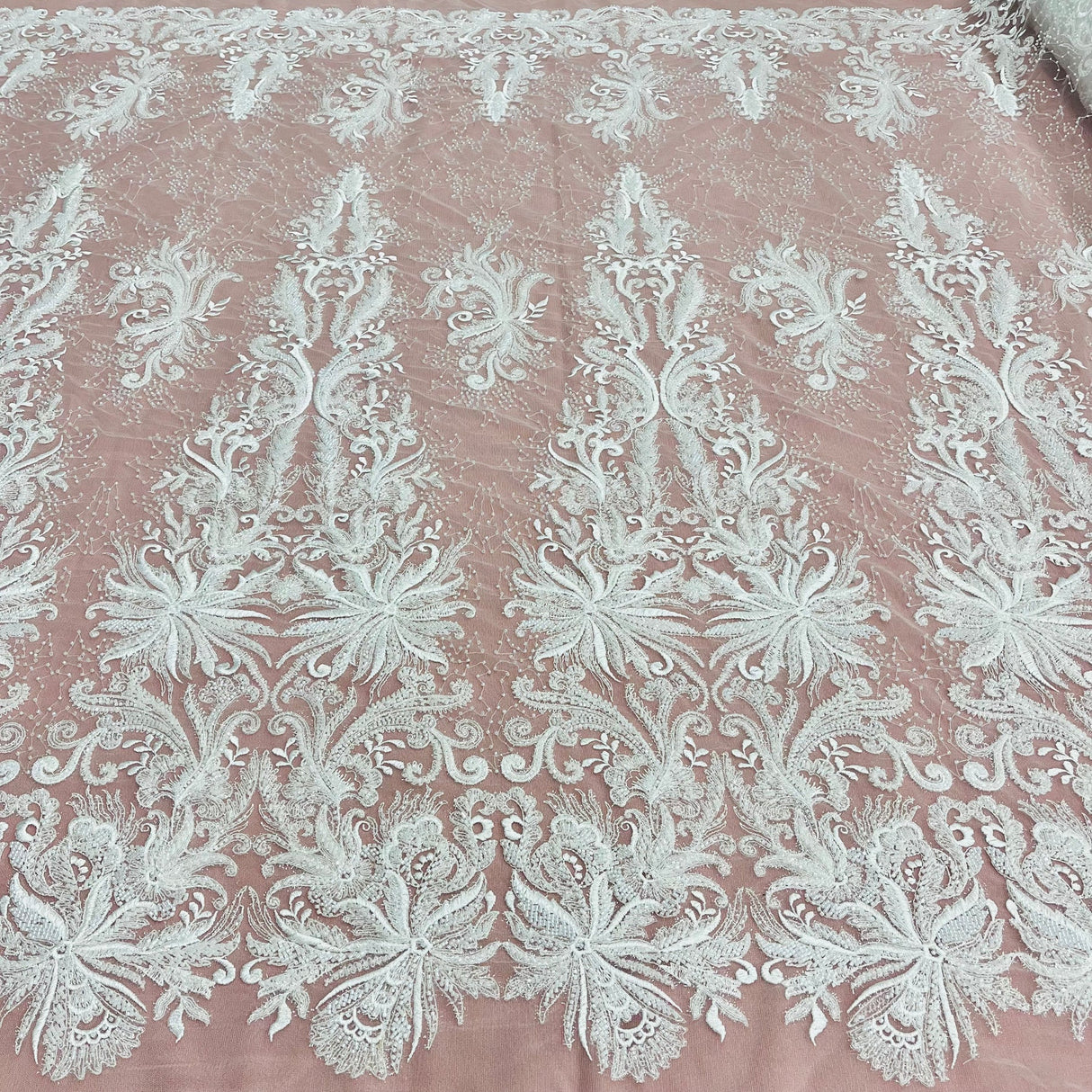 1 Yard Silver Beaded Lace Fabric Embroidered With Fuzzy Thread on 100% Polyester Net Mesh 53 Inch Width