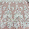 1 Yard Silver Beaded Lace Fabric Embroidered With Fuzzy Thread on 100% Polyester Net Mesh 53 Inch Width