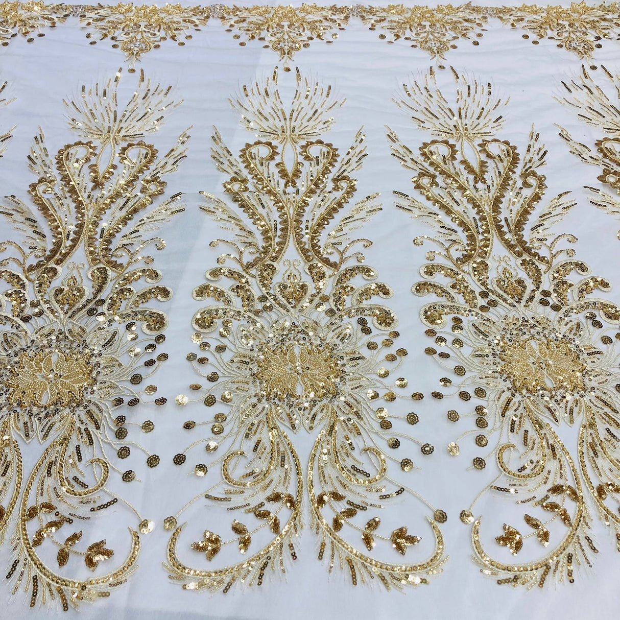 1 Yard Beaded Lace Fabric on Polyester Net Mesh, Embroidered Lace Materia, 52" Wide