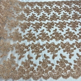 1 Yard Beaded Corded Bridal Lace Fabric Embroidered on Premium Polyester Mesh 51