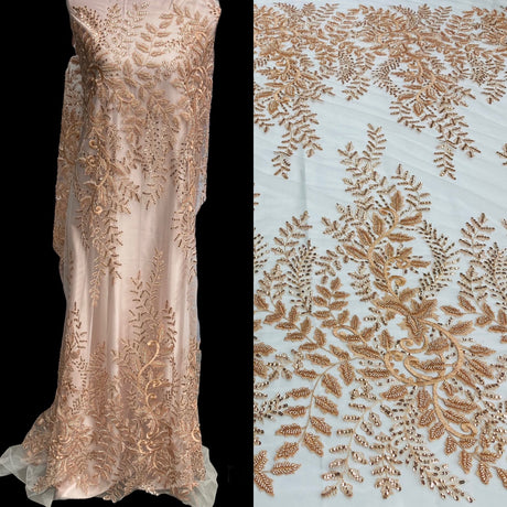 1 Yard Dazzling Silver Beaded Sequined Lace Fabric on Net Mesh 52 inch Width