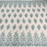 1 Yard Beaded Rhinestone 3D Floral Lace Fabric Embroidered on Polyester Mesh 54