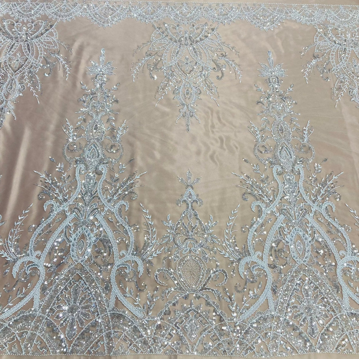 1 Yard Gold Beaded Lace Fabric Embroidered on 100 Percent Polyester Net Mesh 52 Inch Width