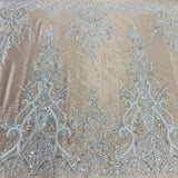 1 Yard Gold Beaded Lace Fabric Embroidered on 100 Percent Polyester Net Mesh 52 Inch Width