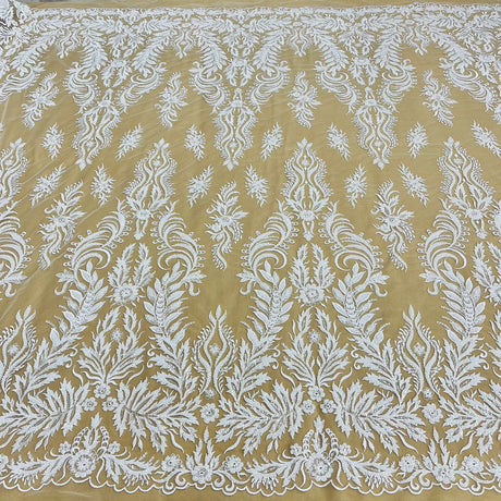 1 Yard Beaded & Sequined Lace Fabric on Polyester Net Mesh, 56" Wide Bridal & Evening Fabric