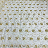 1 Yard Dazzling Beaded Corded Bridal Lace Fabric Embroidered on Premium Mesh 52