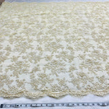 1 Yard Elegant Beaded Lace Fabric Embroidered on Polyester Net Mesh Ivory with Gold 54" Width