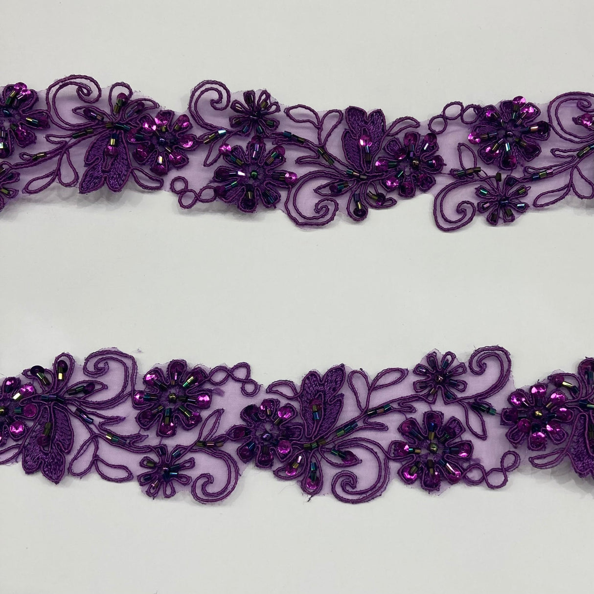 1 Yard Elegant Beaded & Corded Lace Trimming Embroidered on 100% Polyester Organza for Special Occasion Dresses 2 Inch Width