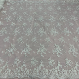 1 Yard Luxurious Beaded and Corded Bridal Lace Fabric Embroidered on Polyester Net Mesh 52 inch Width