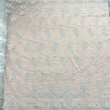 1 Yard Turquoise Corded Bridal Lace Fabric Embroidered Polyester Net Mesh 54 Inch Width