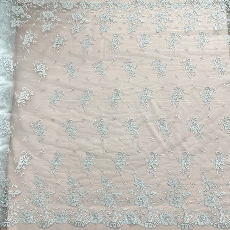 1 Yard Turquoise Corded Bridal Lace Fabric Embroidered Polyester Net Mesh 54 Inch Width