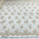 1 yarda de tela de encaje para novias con cordón y cuentas bordadas, malla color champán, ancho 54"