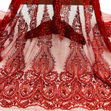 1 Yard Beaded Embroidered Lace Fabric on Polyester Mesh, 51" Wide,