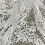 1 Yard Elegant Beaded Lace Fabric Embroidered on Premium Polyester Net Mesh 52