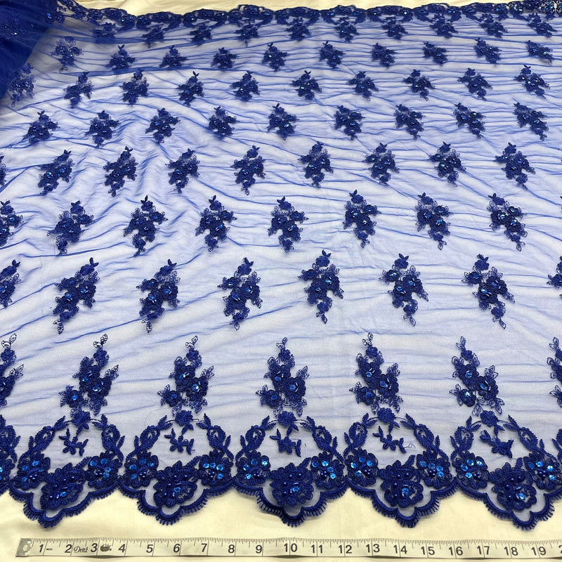 1 Yard Beaded Corded Lace Fabric Embroidered Elegant Mesh Bridal Gown 53" Width