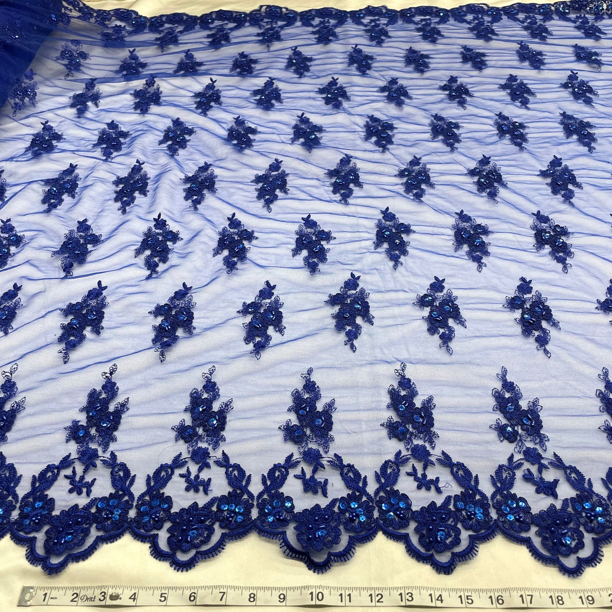1 Yard Beaded Corded Lace Fabric Embroidered Elegant Mesh Bridal Gown 53" Width