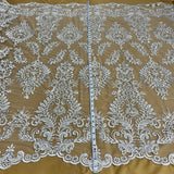 1 Yard Stunning Beaded Corded Bridal Lace Fabric Embroidered on Premium Mesh 52