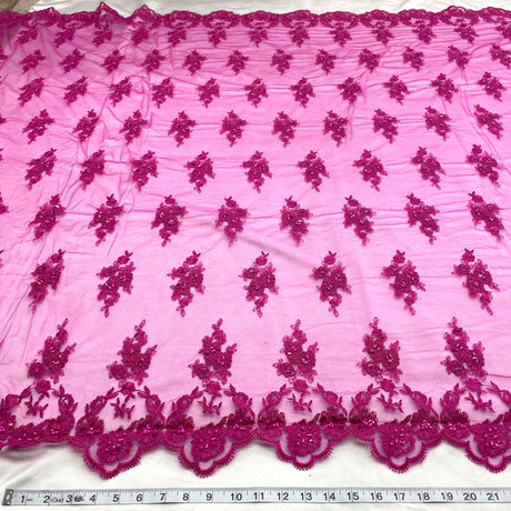 1 Yard Beaded Corded Lace Fabric Embroidered Elegant Mesh Bridal Gown 53" Width