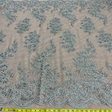 1 Yard Elegant Beaded Corded Bridal Lace Fabric Embroidered on Premium Mesh 56