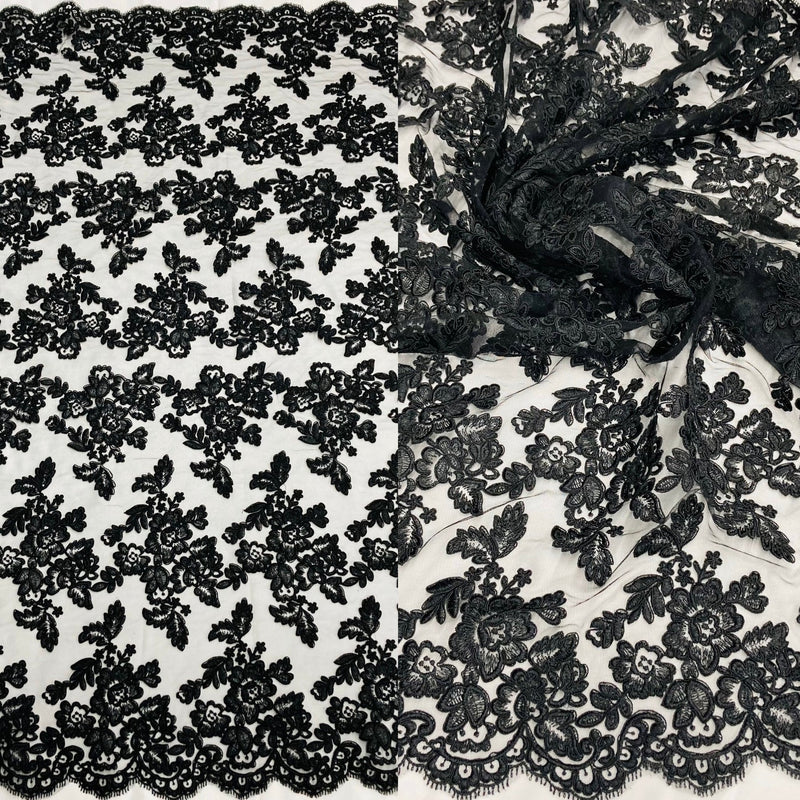1 Yard Corded Bridal Lace Fabric Embroidered Elegant Mesh Dress 51" Width
